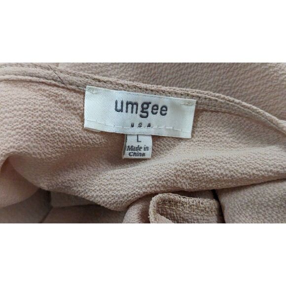 Umgee Womens Size Large Tan Ruffle Round Neck Short Flutter Sleeve Blouse Top - Picture 6 of 7